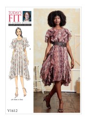 1612 VOGUE SANDRA BETZINA LOOSE SHORT SLEEVE FLOUNCE DRESS PATTERN NEW ABC-GHIJ